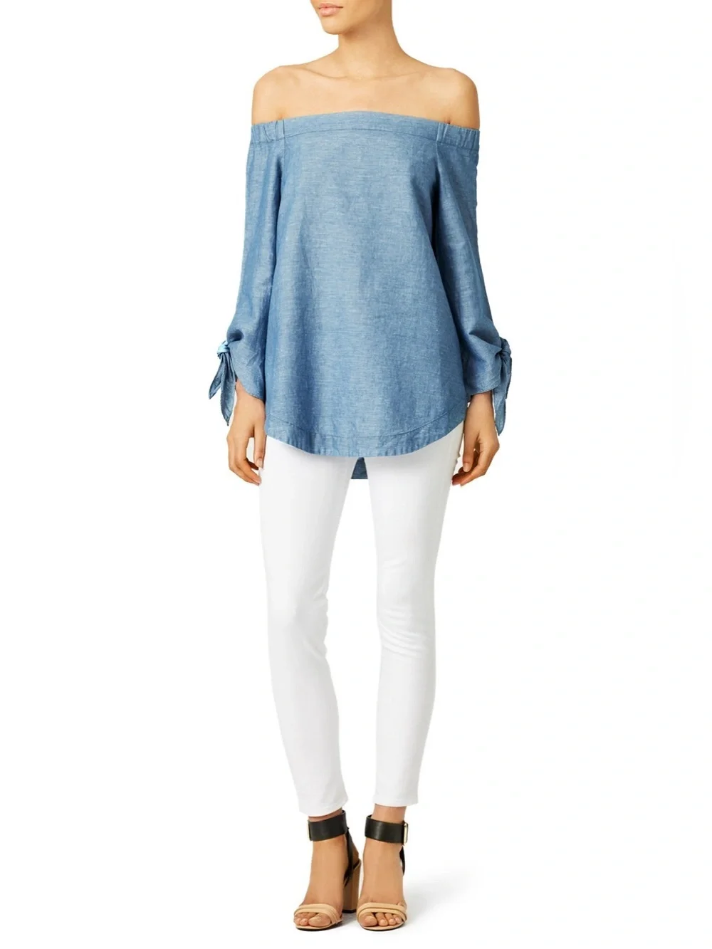Free People Off-Shoulder Chambray Blue Tie-Sleeve Top 💙💙